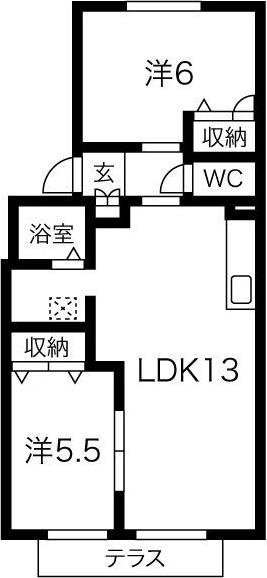 ファミーユ高桑 B(2LDK/1階)の間取り写真