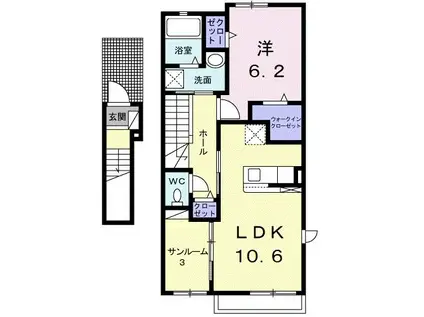 アヴニール・レイ B(1LDK/2階)の間取り写真