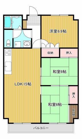 マリオン城乾(3LDK/4階)の間取り写真