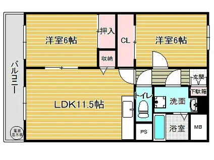 ハイネス穴生II(2LDK/3階)の間取り写真
