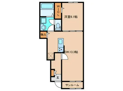 アカンサス宗像II(1LDK/1階)の間取り写真