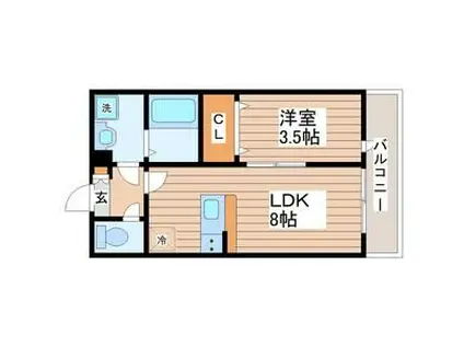 キャトルセゾン小田原(1LDK/2階)の間取り写真