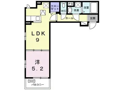 レヴァレンス岸部(1LDK/1階)の間取り写真