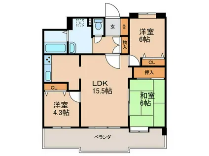 西新中央パークマンション(3LDK/2階)の間取り写真