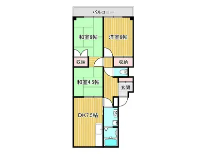 北在家アパートメント(3DK/4階)の間取り写真