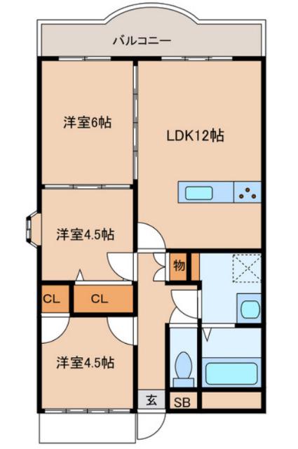 メゾンドール姫路英賀保(3LDK/3階)の間取り写真