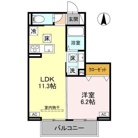ノーブルラフィネ土呂町(1LDK/1階)の間取り写真