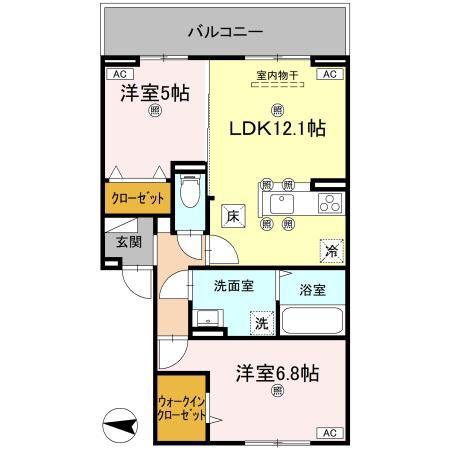 グラシア春日(2LDK/1階)の間取り写真