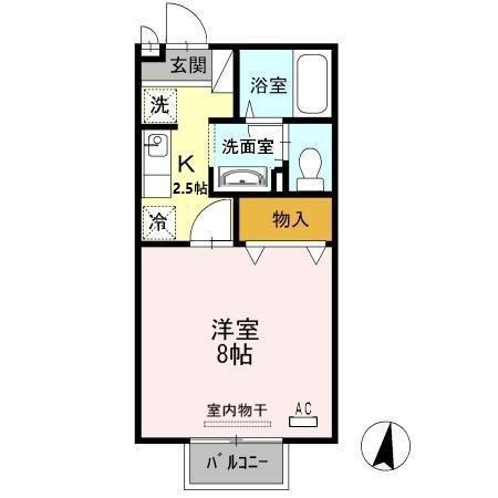 ヴィクトワールK II棟(1K/2階)の間取り写真