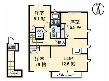 パインテイルA棟(3LDK/2階)の間取り写真