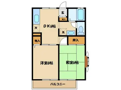ルードルフィアタウンズ A棟(2DK/1階)の間取り写真