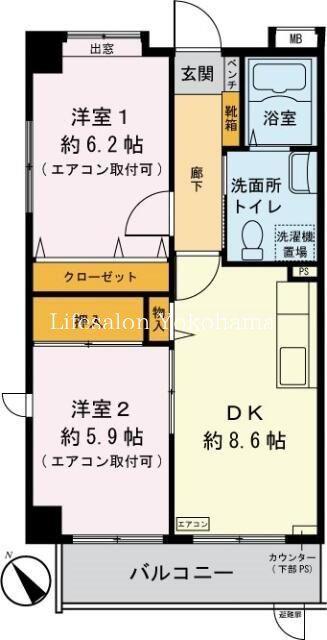 サンリーフ保土ヶ谷(2DK/1階)の間取り写真