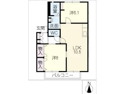 サン シールクロ A棟(2LDK/2階)の間取り写真
