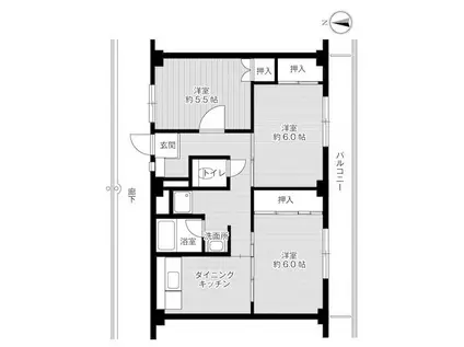 ビレッジハウス宮ヶ迫1号棟(3DK/2階)の間取り写真
