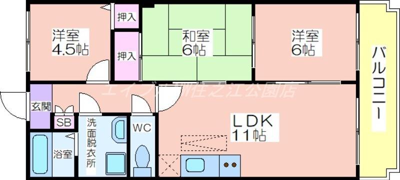 エスポワール参番館(3LDK/6階)の間取り写真