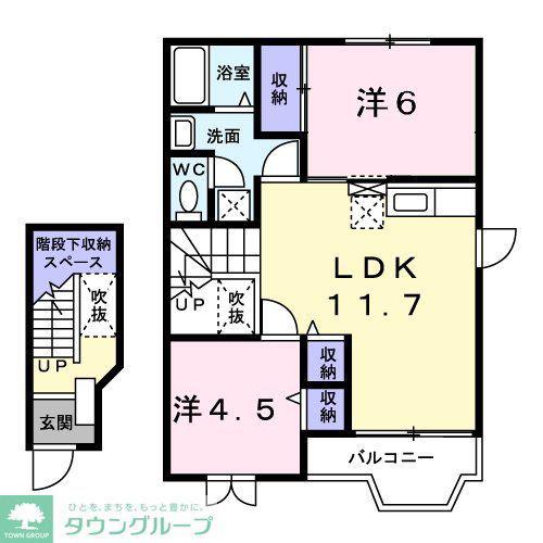ヴィラ・グリシーヌI(2LDK/2階)の間取り写真