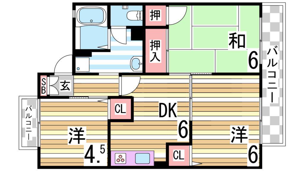 グランディール福田(3DK/1階)の間取り写真