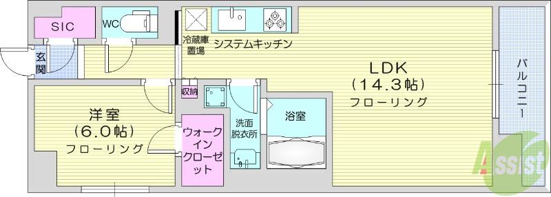 ロイヤルパークス仙台青葉通(1LDK/14階)の間取り写真
