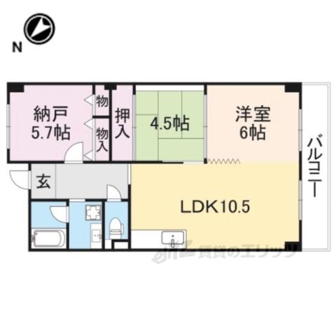 グランド-ル南野(2LDK/4階)の間取り写真