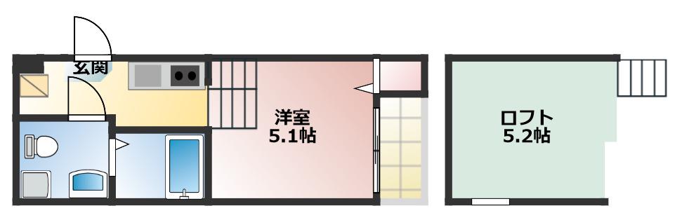 ハーモニーテラス川名町(1SK/2階)の間取り写真