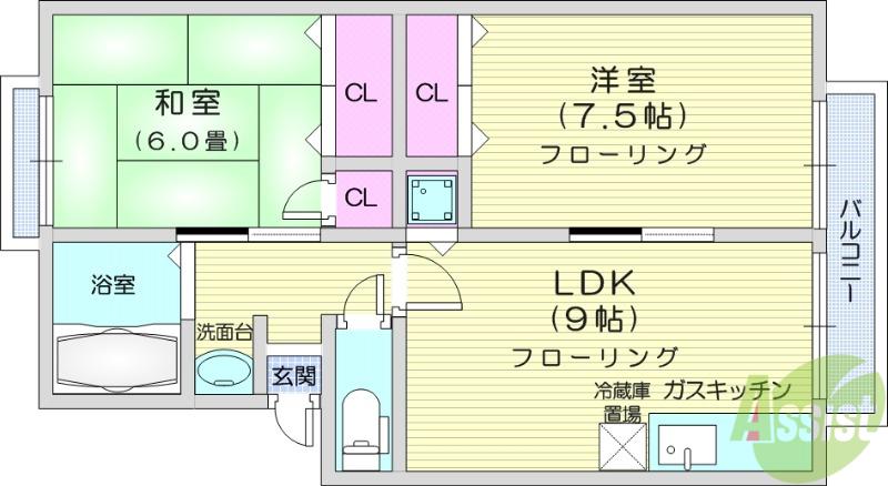ベルパークK(2LDK/1階)の間取り写真