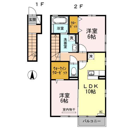 セジュール小坂 C棟(2LDK/2階)の間取り写真