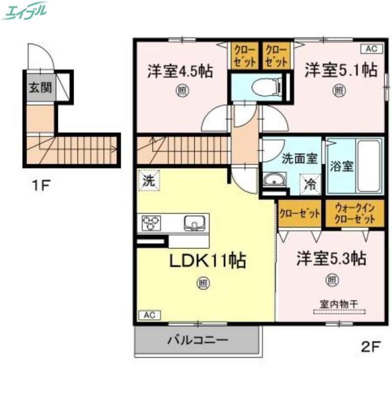 シャルム A棟(3LDK/2階)の間取り写真