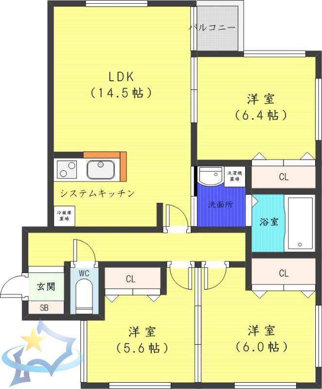 ライズ伏見(3LDK/4階)の間取り写真