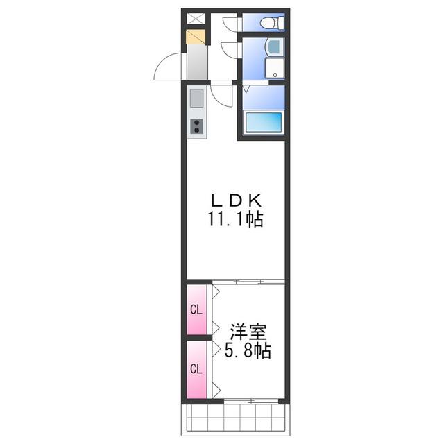 ジーメゾン泉佐野新町(1LDK/3階)の間取り写真