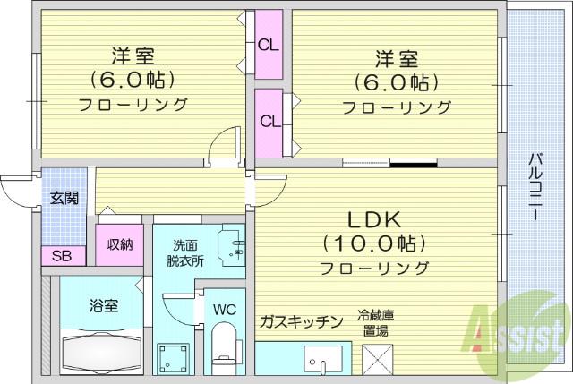カナディアンコート南吉成A(2LDK/3階)の間取り写真