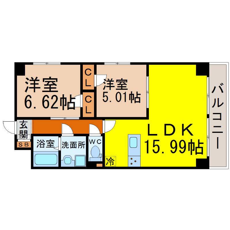 S-FORT 鶴舞 REALE(2LDK/15階)の間取り写真