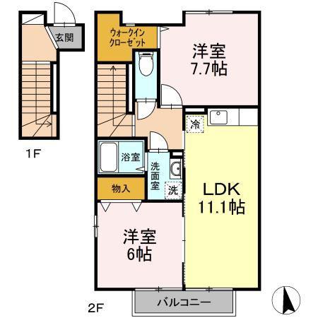 メゾン・ボヌール(2LDK/2階)の間取り写真