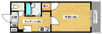 ジュネスモリカワ(1K/1階)の間取り写真