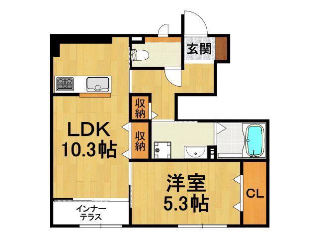 アムグラース1(1LDK/1階)の間取り写真