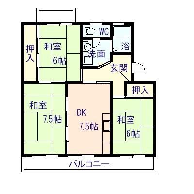 ベルメゾン壱番館(3DK/2階)の間取り写真