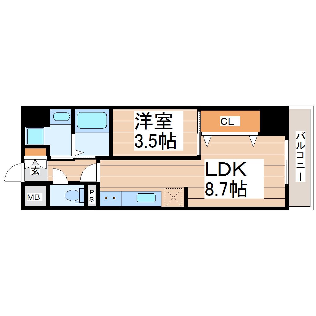 LUANA・AIR・RESIDENCE錦町(1LDK/3階)の間取り写真