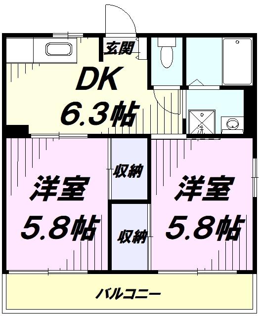ヴェルディ菊池(2DK/2階)の間取り写真
