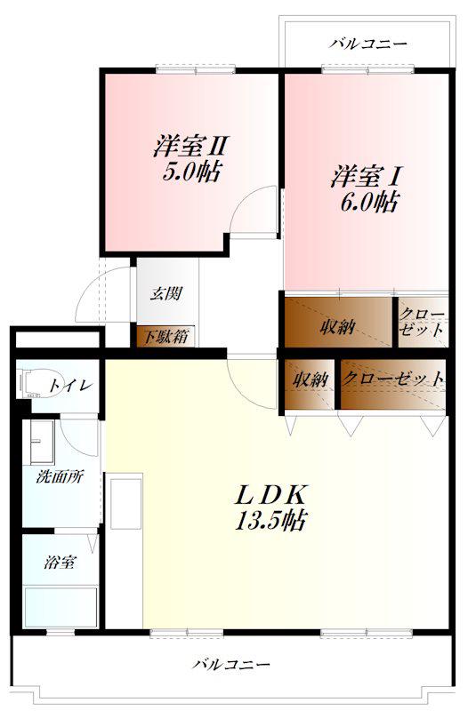 ドエルビアンカ WIFI対応(2LDK/1階)の間取り写真