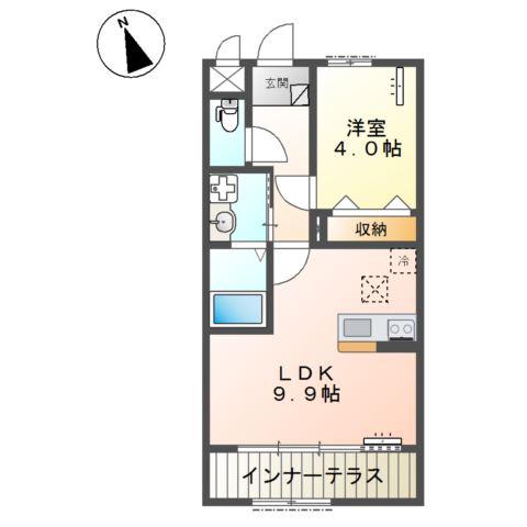 阿見町中郷 (1LDK/1階)の間取り写真
