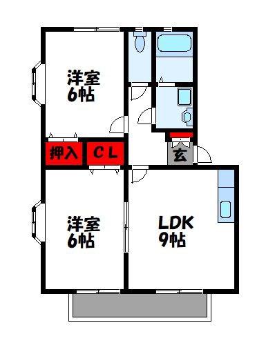 サンワード篠栗IIA棟(2LDK/2階)の間取り写真