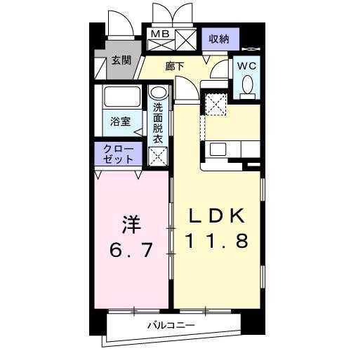 プログレ河原町(1LDK/1階)の間取り写真