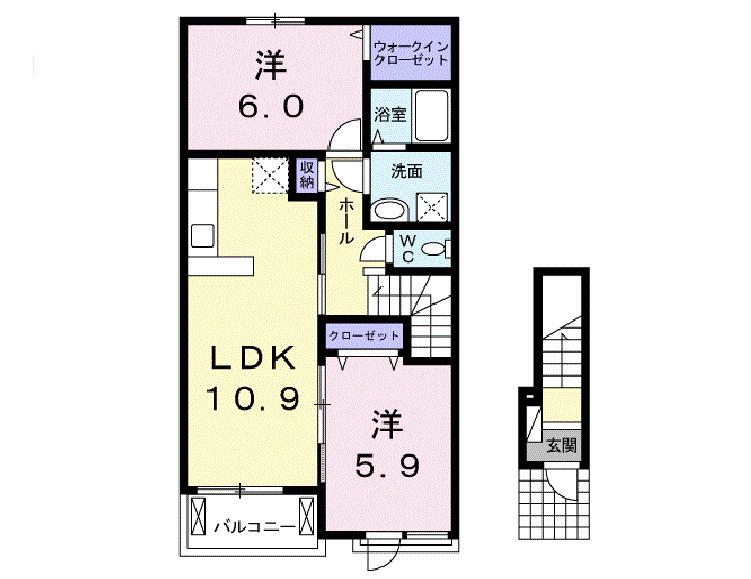 プレミアコート 小岩田(2LDK/2階)の間取り写真