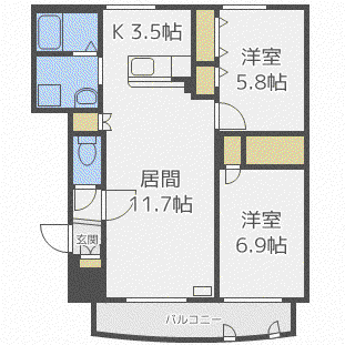 プレミール東札幌(2LDK/4階)の間取り写真