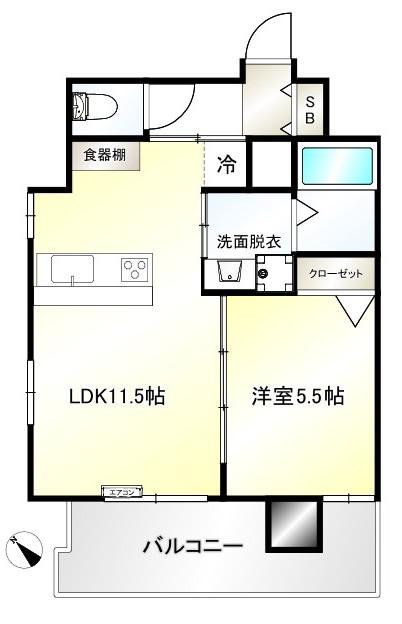 グランディール横浜(1LDK/5階)の間取り写真