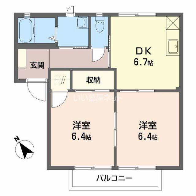 フォーレス笹山B棟(2DK/1階)の間取り写真
