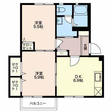 パストラル新光町I(2DK/2階)の間取り写真