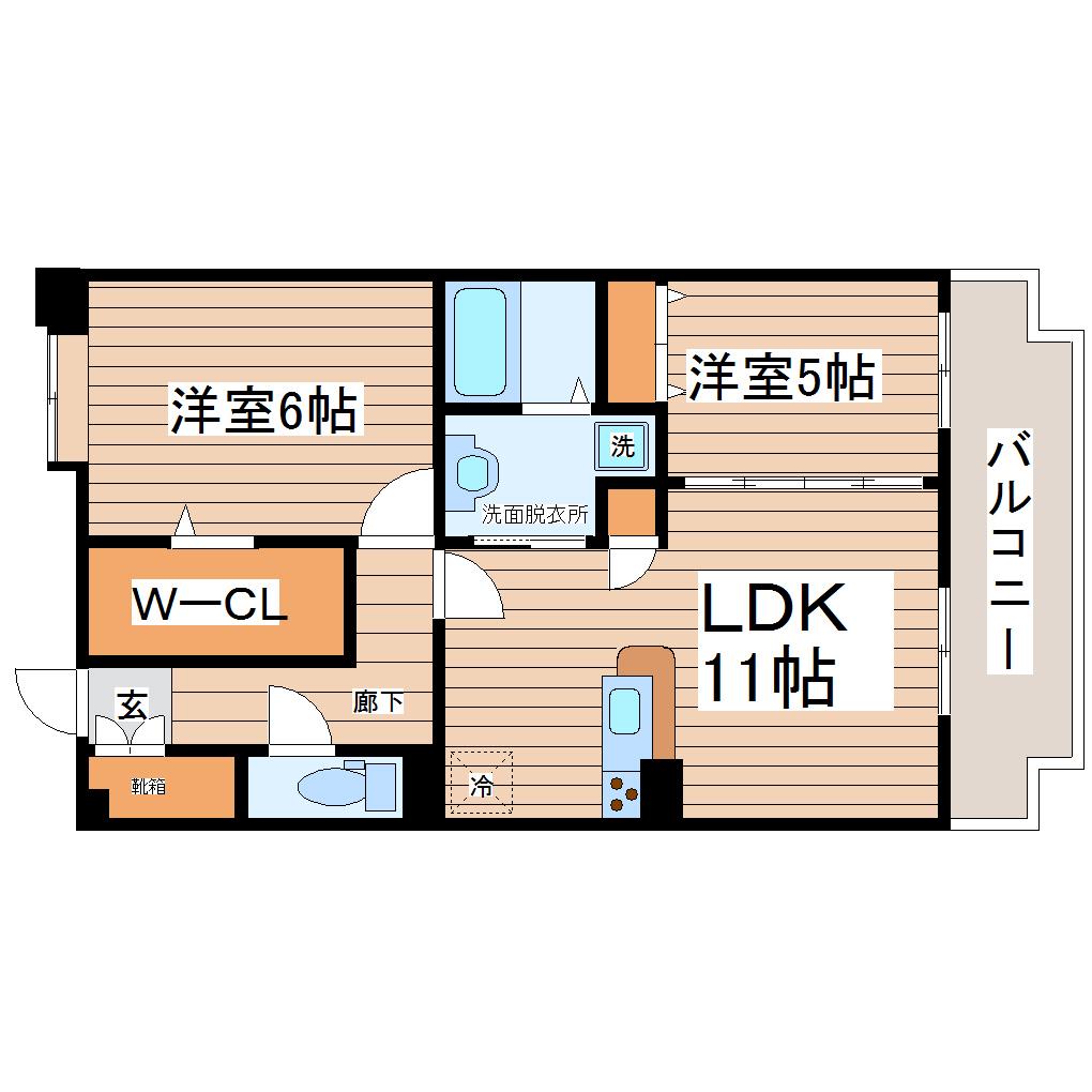 エレット長町(2LDK/13階)の間取り写真