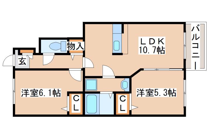 フォンターナ江井島(2LDK/1階)の間取り写真