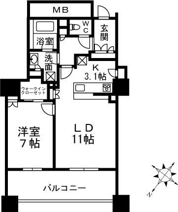 BRILLIA有明 SKY TOWER(1LDK/12階)の間取り写真