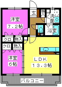 アルバ空港東(2LDK/5階)の間取り写真